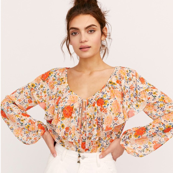 Free People Tops - Free People | floral ruffle bodysuit